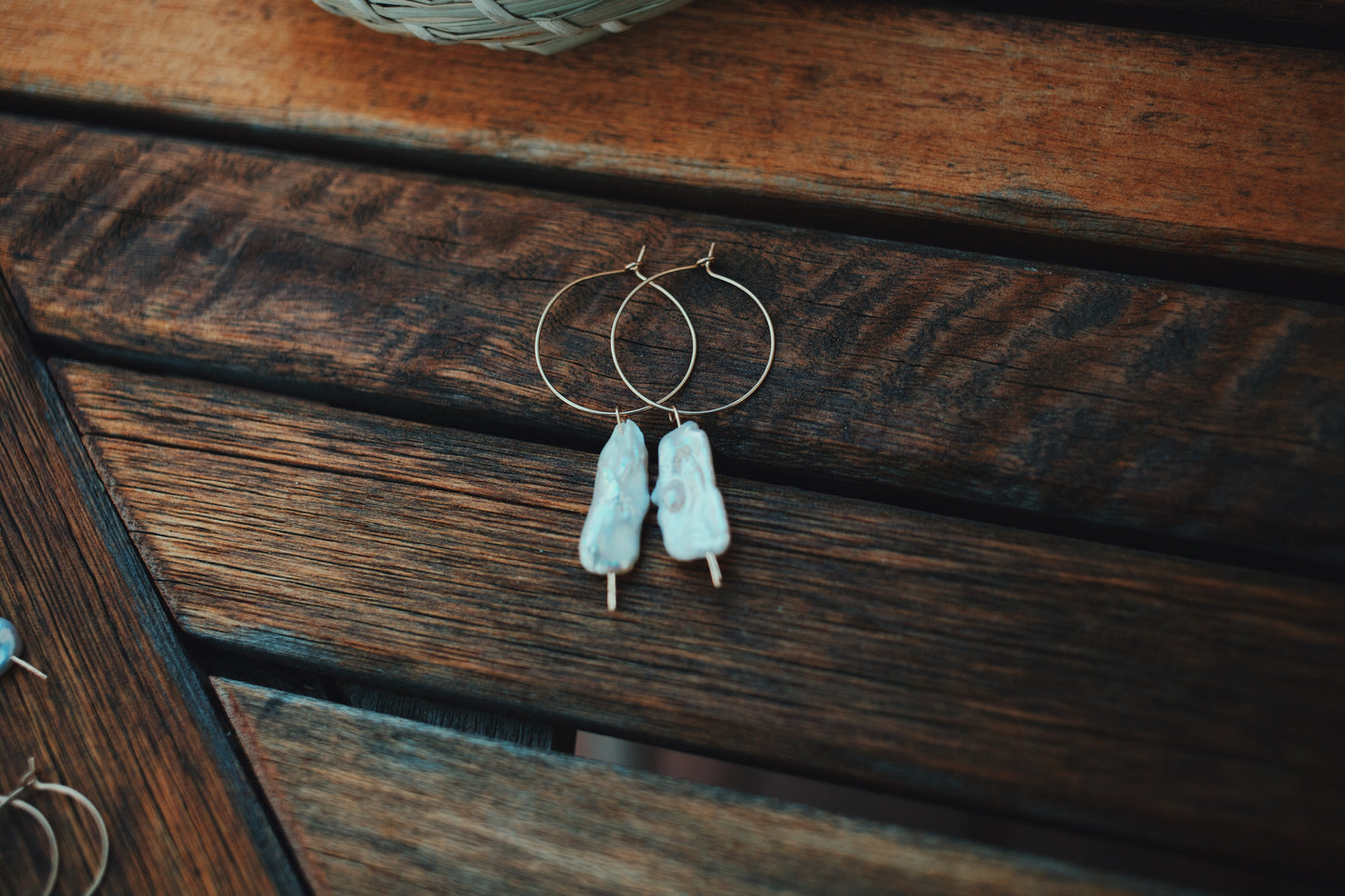 medium pearl drop hoops