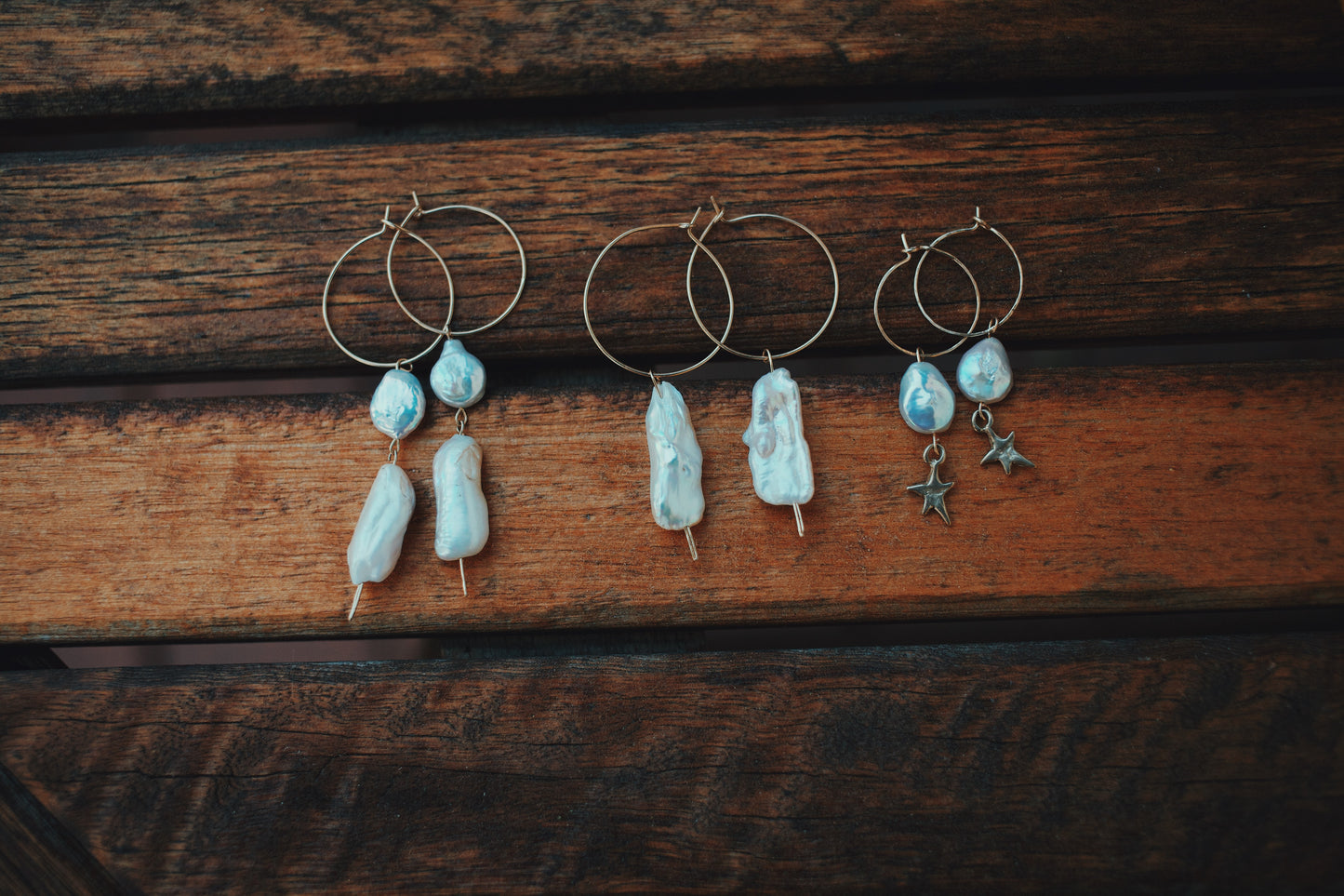 medium pearl drop hoops