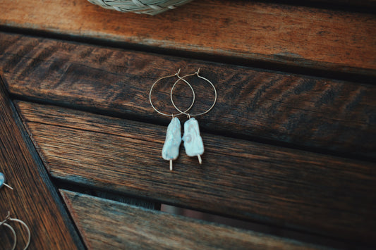 medium pearl drop hoops